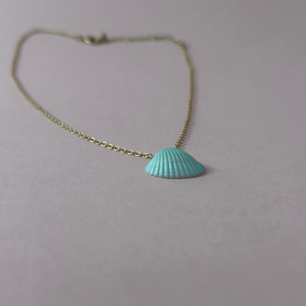 Baby Blue Shell Faux Gold Necklace - Picture 2 of 5